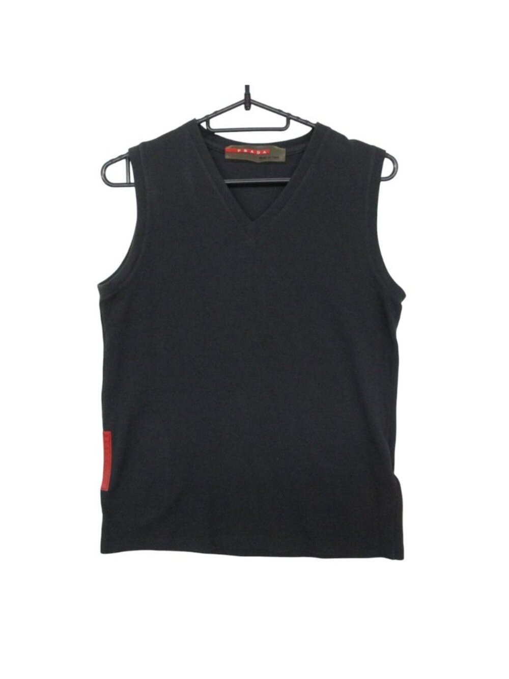Prada Sports Vest Rubber Logo Cotton Sleeveless Knit V-neck Top Gray SS
